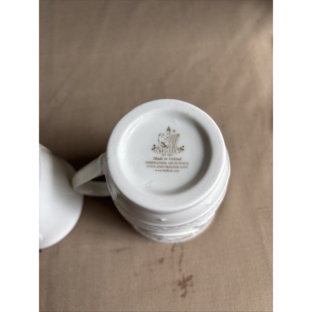 Belleek Ireland 2 Mugs Irish Coffee Cups Porcelain Celtic Irish Knot Ivory Color - Picture 7 of 8